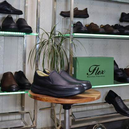 Mocassin noir en cuir pour homme, semelle souple confort - Flexshoes