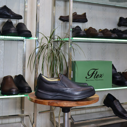 Mocassin noir en cuir pour homme, semelle souple confort - Flexshoes