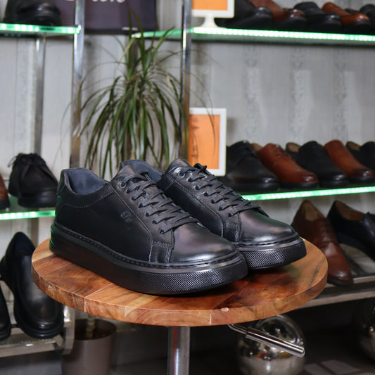 Kooper - Basket en cuir noir lisse