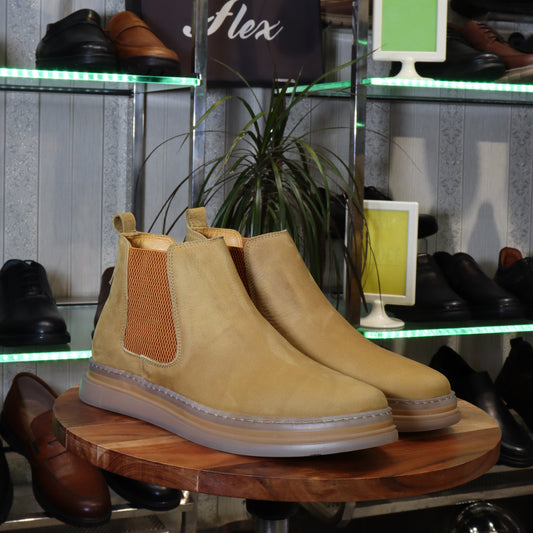Bottine Chelsea En Cuir Tabac Nubuck - Fask