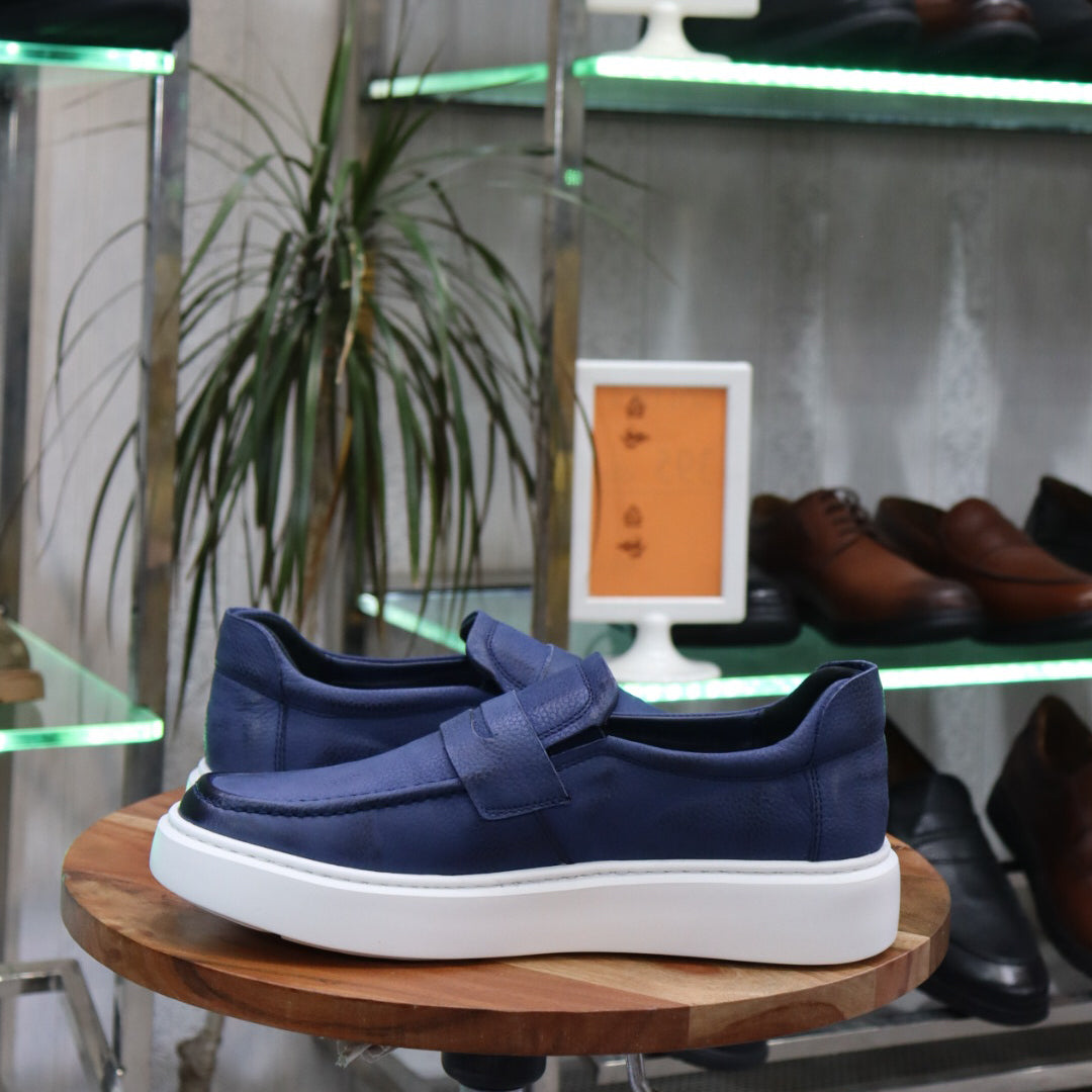 Mocassin En Cuir Bleu - Decontractes Semelle EVA