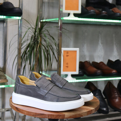 Mocassin En Cuir Gris - Decontractes Semelle EVA