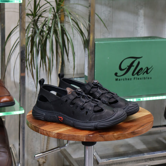 Sandale En Cuir Noir Nubuck-  Austin