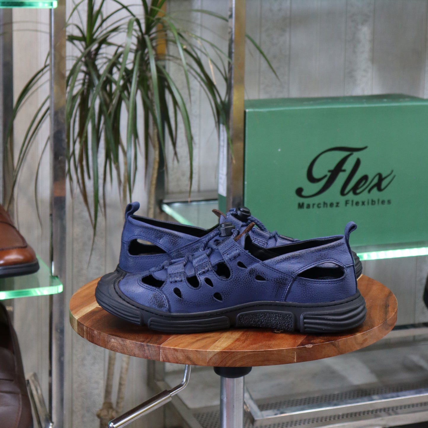 Sandale En Cuir  Bleu Nubuck -  Austin