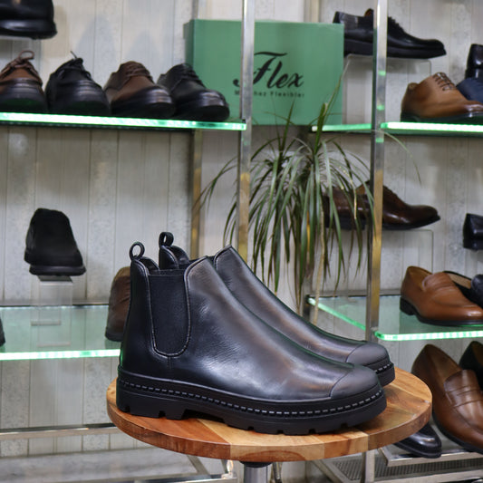 Bottine Chelsea  En Cuir Noir - Farab
