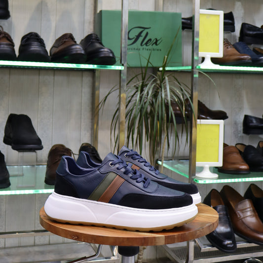 Basket  En Cuir Bleu -  Azghar