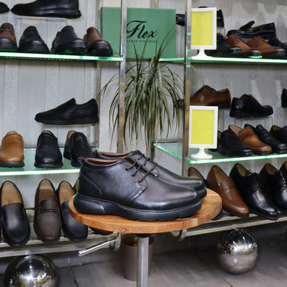 Demi Bottes En Cuir Noir  - Amlil