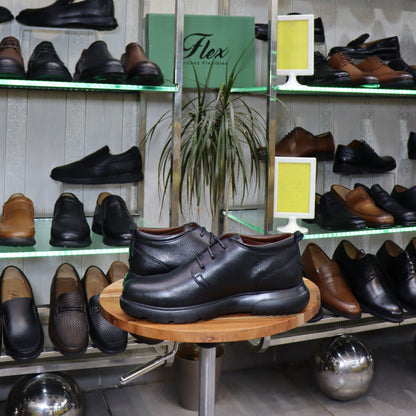 Demi Bottes En Cuir Noir  - Amlil