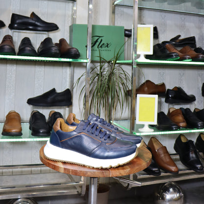 Basket  En Cuir Bleu - Iris