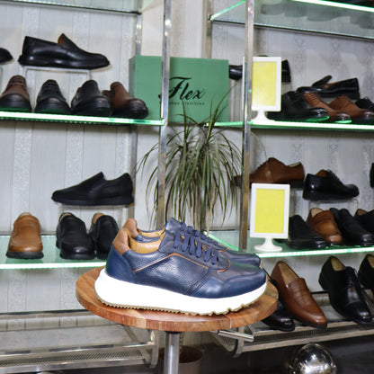 Basket  En Cuir Bleu - Iris