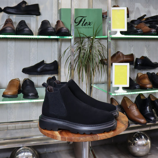 Bottine  En Cuir  daim Noir - Trek - Flexshoes