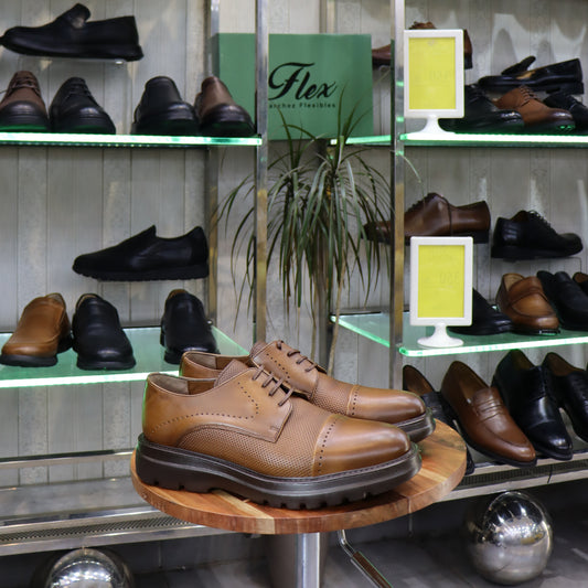 Chaussures Derby Homme En Cuir Tabac – Semelle EVA  FlexShoes - Carlo