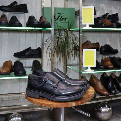 Chaussures  Homme Double Boucle En Cuir Noir – Semelle EVA  FlexShoes - Winford