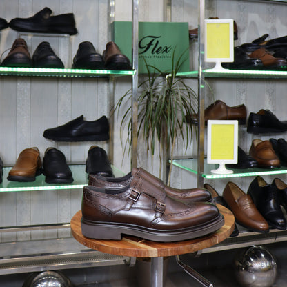 Chaussures  Homme Double Boucle En Cuir Maron – Semelle EVA FlexShoes - Winford