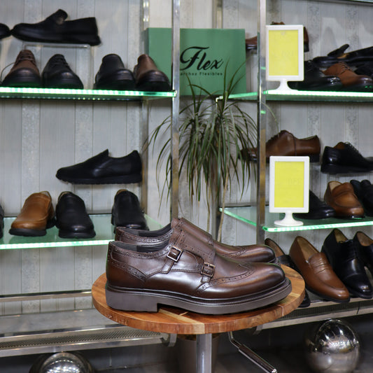 Chaussures  Homme Double Boucle En Cuir Maron – Semelle EVA FlexShoes - Winford