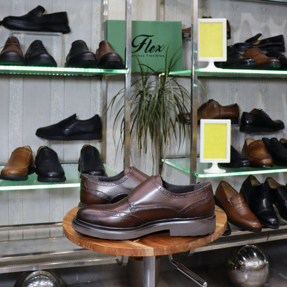 Chaussures  Homme Double Boucle En Cuir Maron – Semelle EVA FlexShoes - Winford