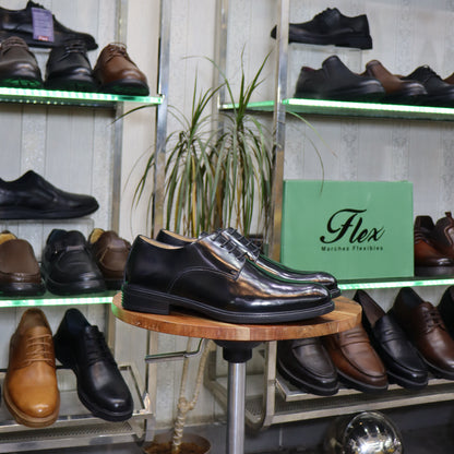 Chaussure Derby  En Cuir Noir Démasquable - Rabat