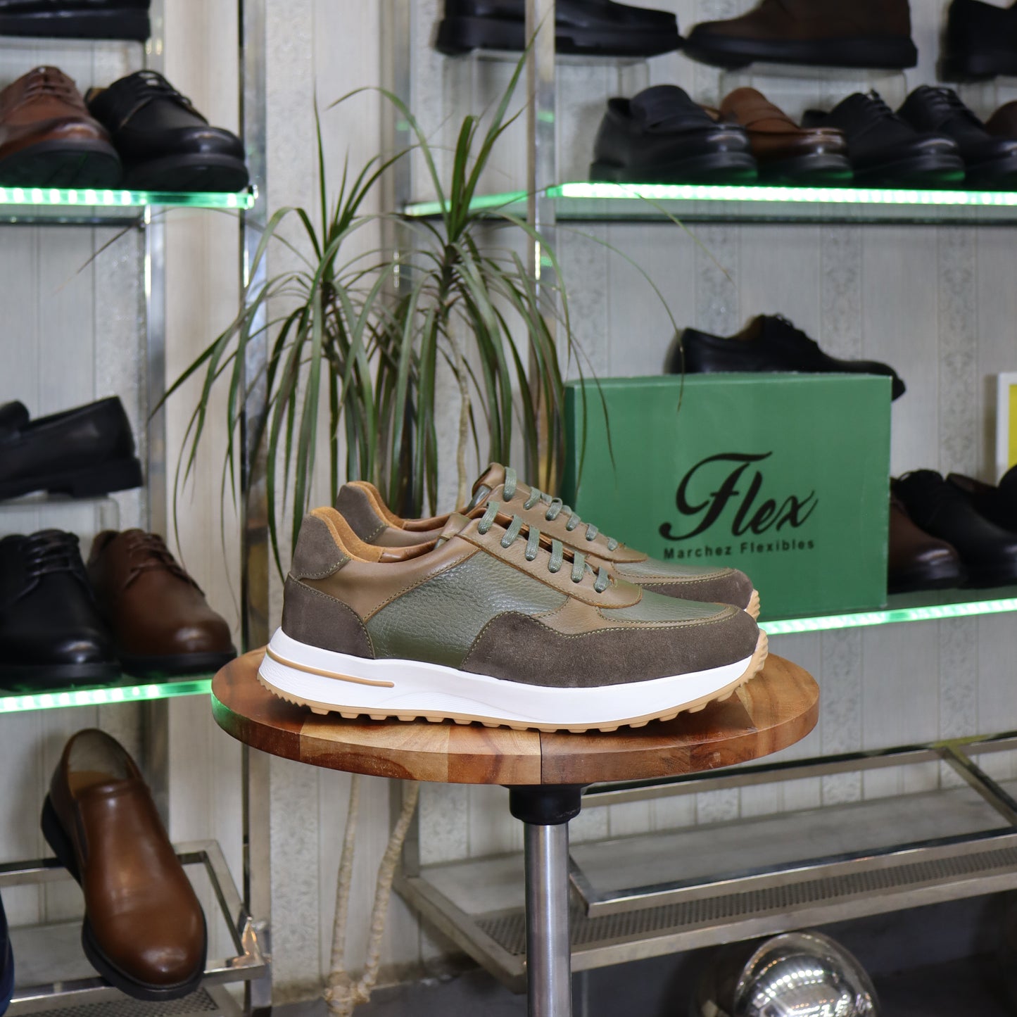 Basket  En Cuir Vert - kénitra