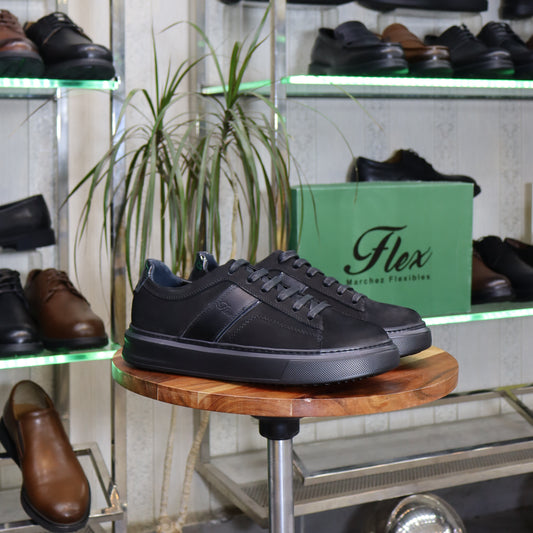 Basket  En Cuir Noir Nubuck - Azrou