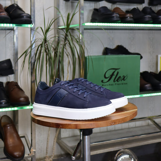 Basket  En Cuir Bleu Nubuck - Azrou