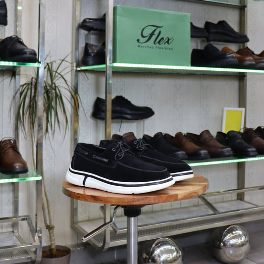 Chaussure bateau En Cuir Noir - Figuig