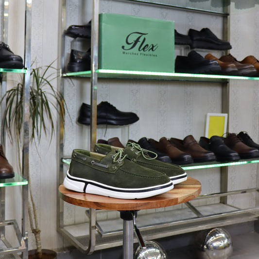 Chaussure bateau En Cuir Vert - Figuig