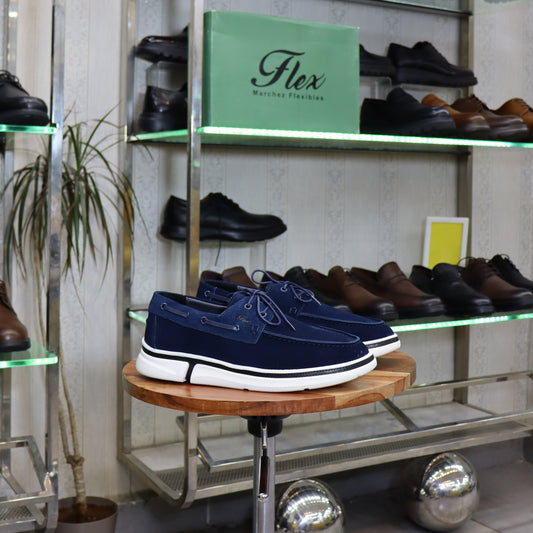Chaussure bateau En Cuir Bleu - Figuig