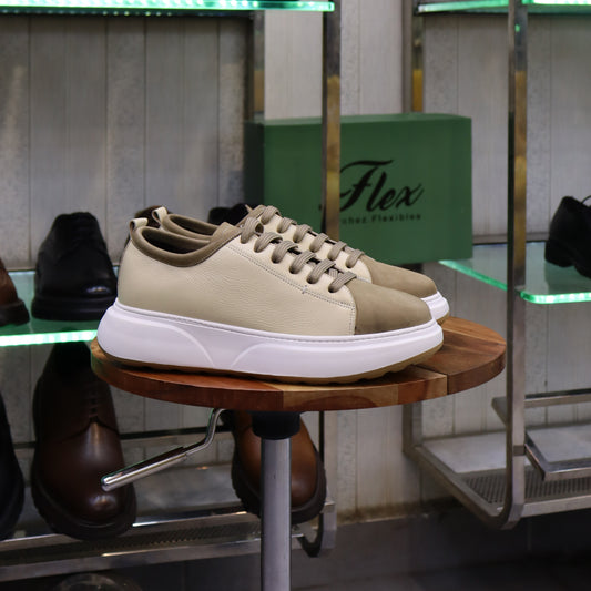 Basket En Cuir Beige - Cala