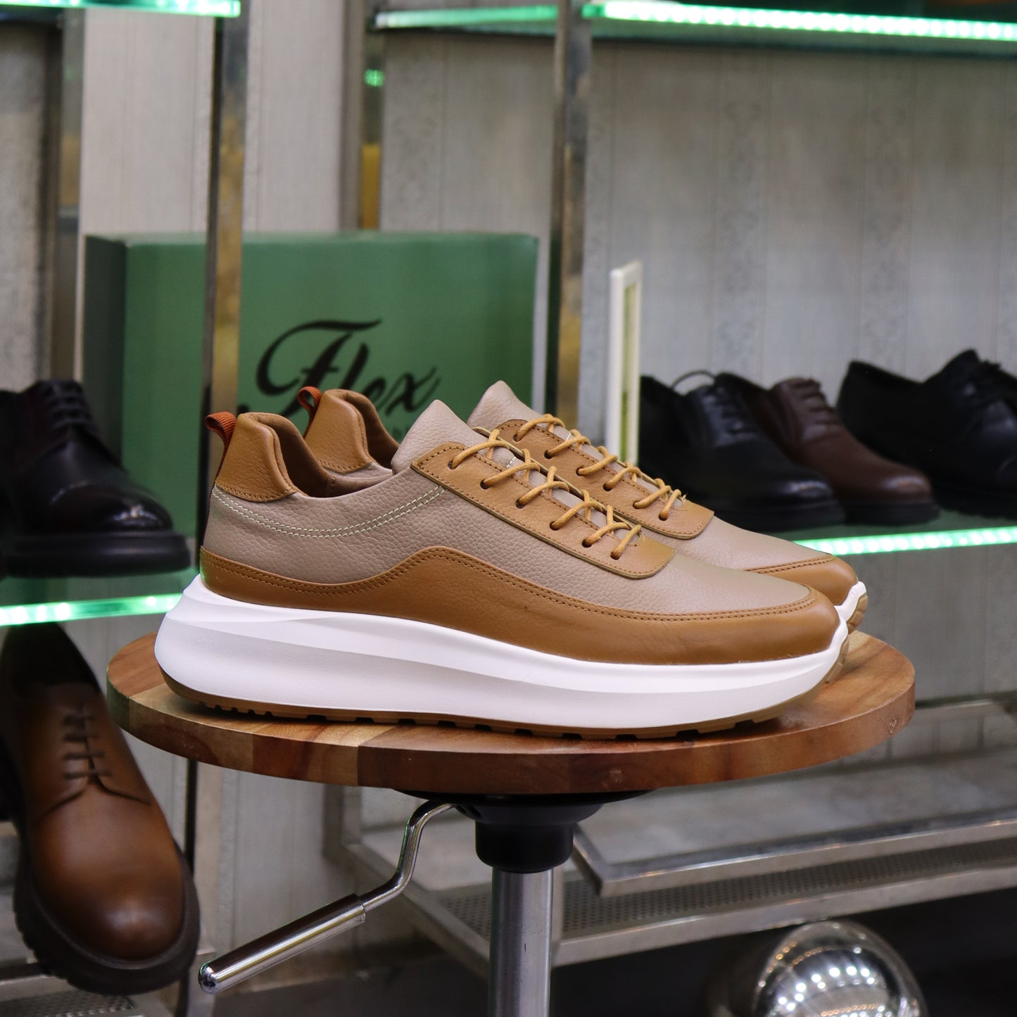 Basket En Cuir Camel & Beige - Ouazzane