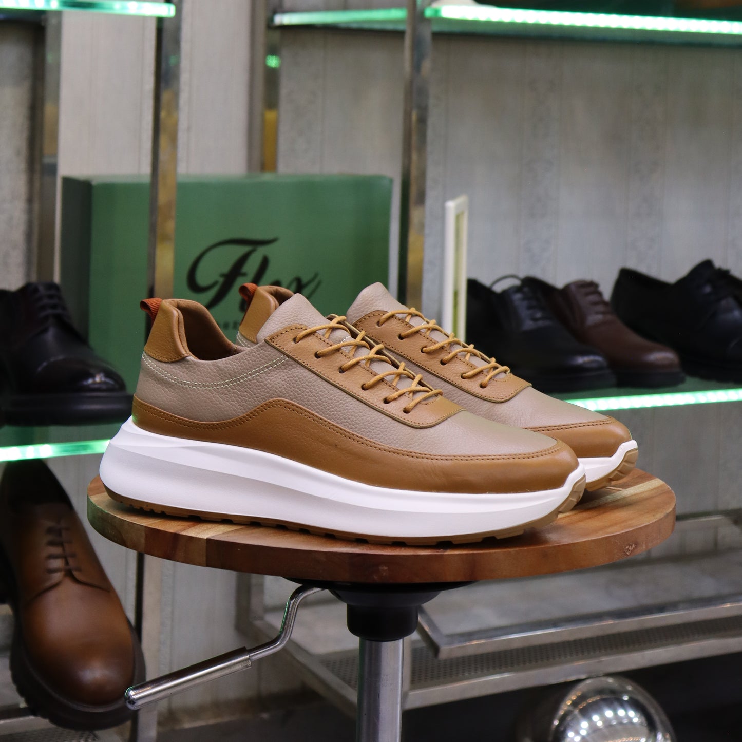 Basket En Cuir Camel & Beige - Ouazzane