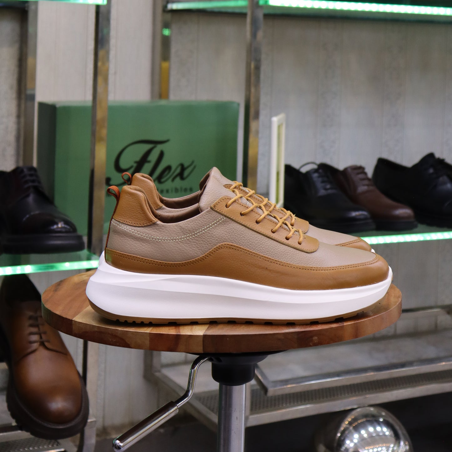 Basket En Cuir Camel & Beige - Ouazzane