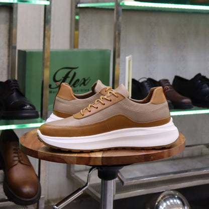Basket En Cuir Camel & Beige - Ouazzane