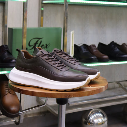 Basket En Cuir Marron & Vert -Ouazzane