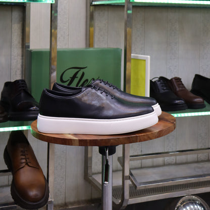 Basket En Cuir Oxford Cuir  Noir B - Fask