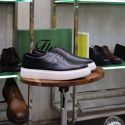Basket En Cuir Oxford Cuir  Noir B - Fask
