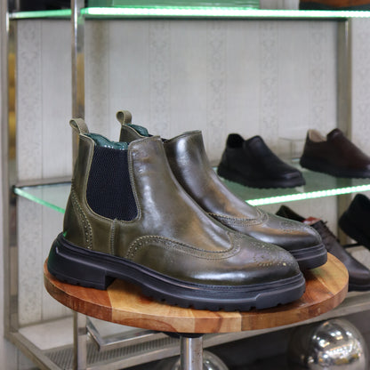 Bottine en Cuir Vert Hommes – Demnate