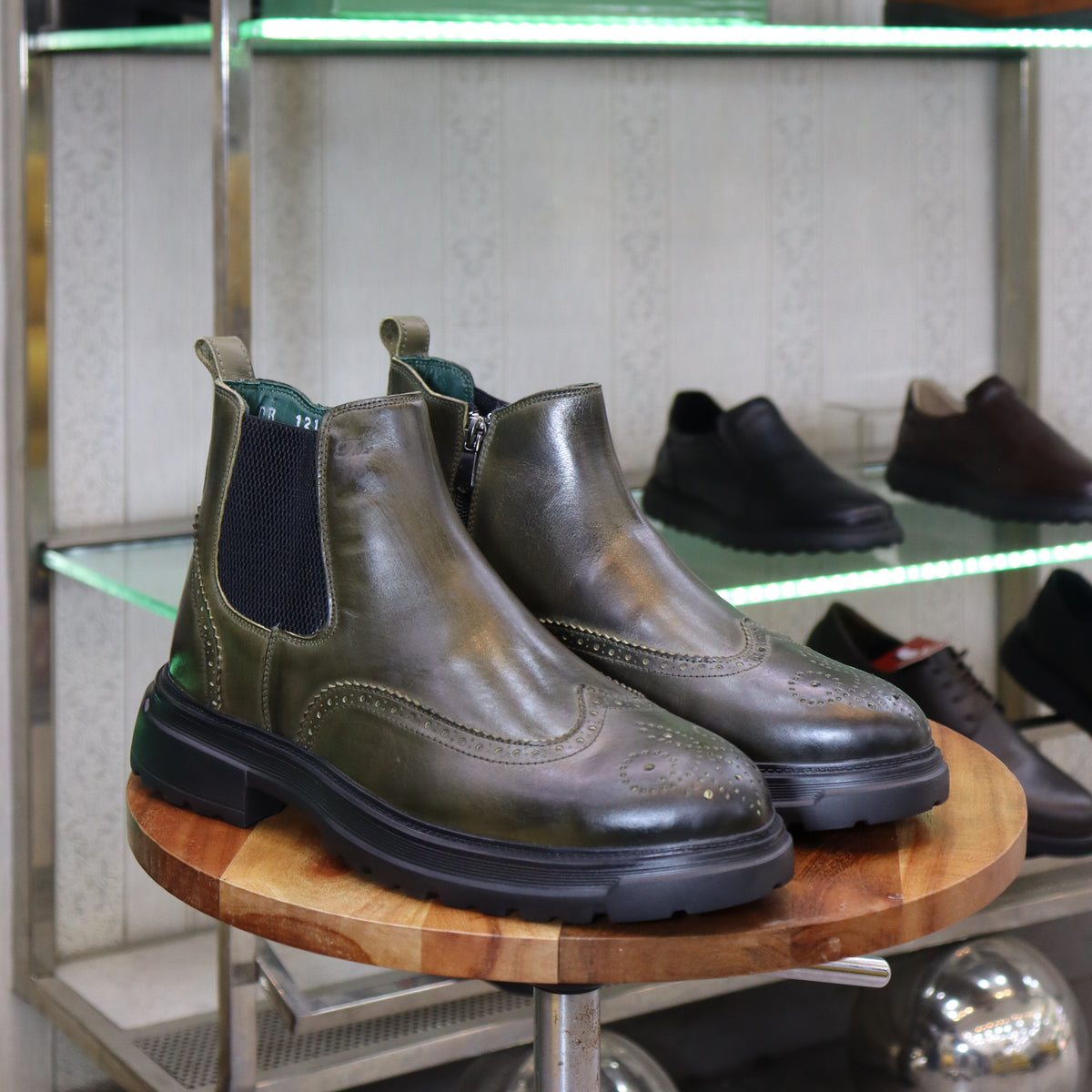 Bottine en Cuir Vert Hommes – Demnate