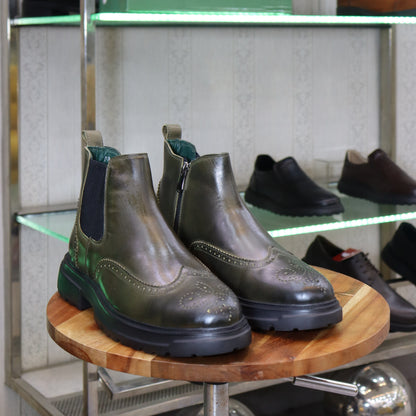 Bottine en Cuir Vert Hommes – Demnate
