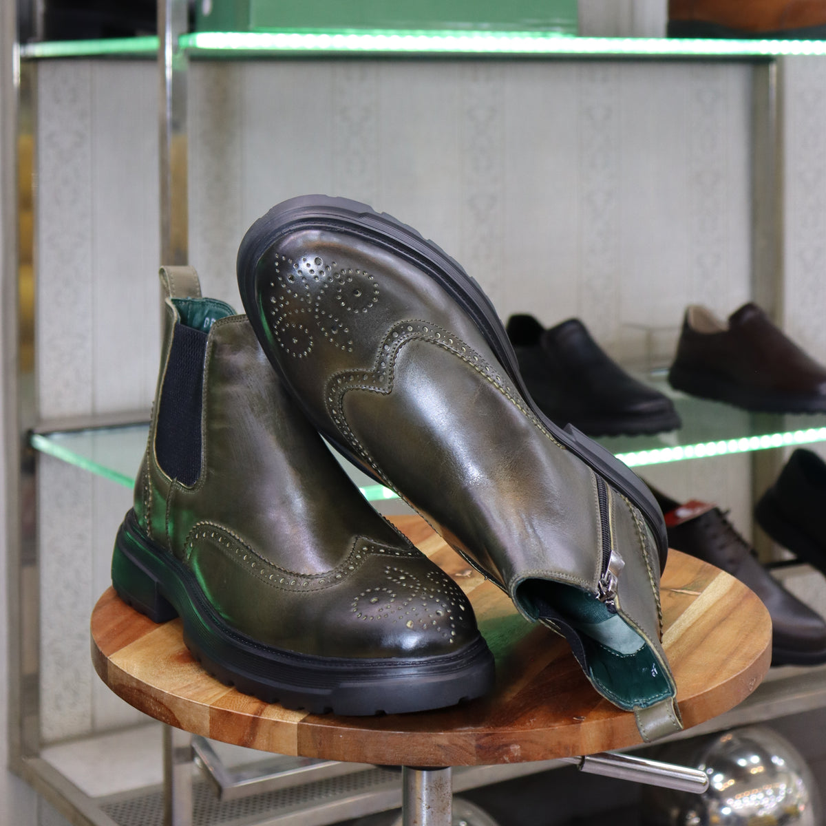 Bottine en Cuir Vert Hommes – Demnate