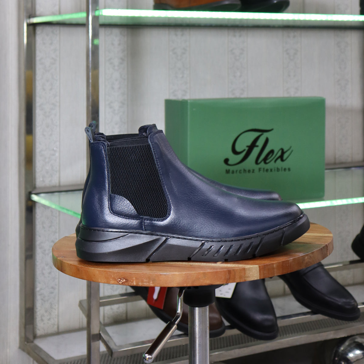 Bottine Chelsea En Cuir Bleu Hommes – Tamri