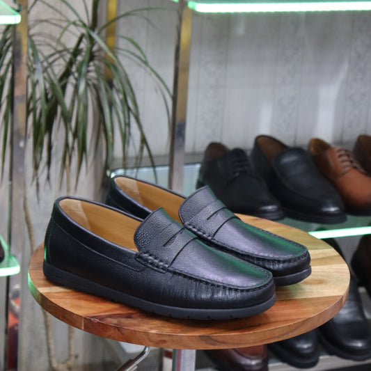 Mocassin  Noir  En Cuir  Renato