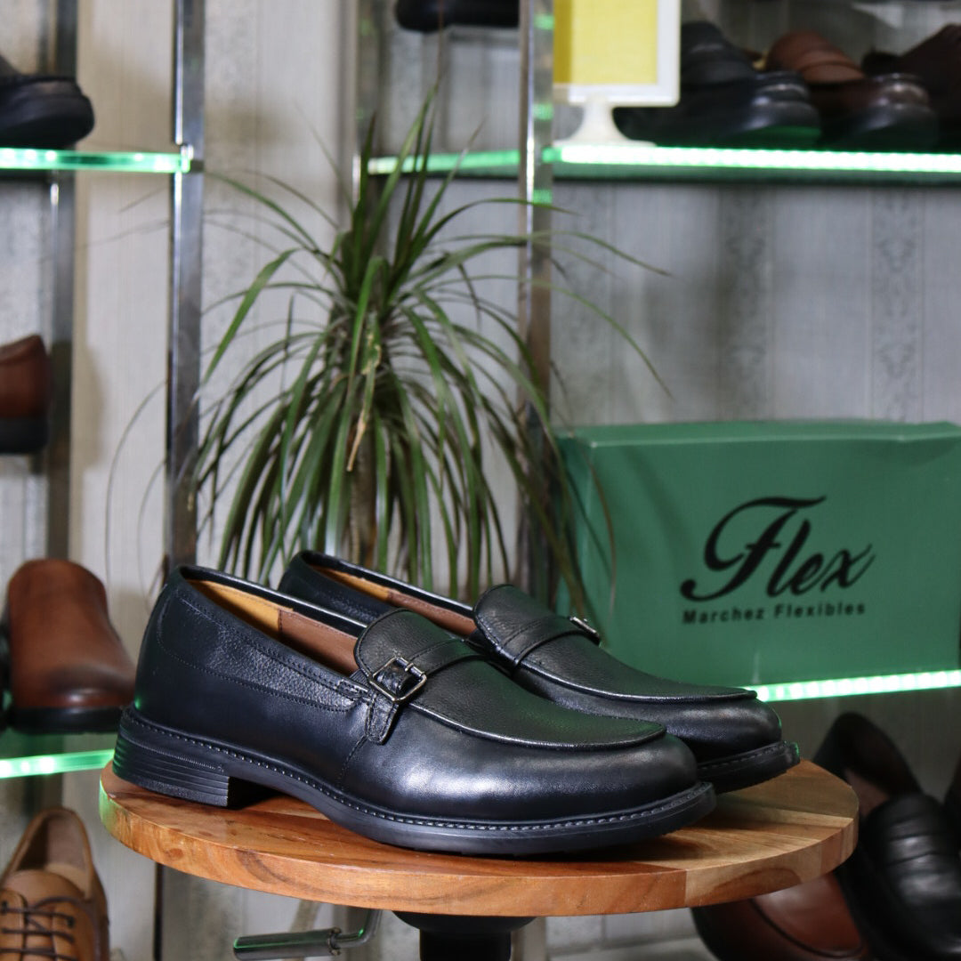 Mocassin Noir En Cuir  Sesame