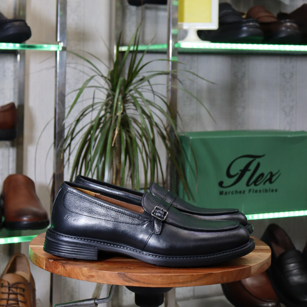Mocassin Noir En Cuir  Sesame