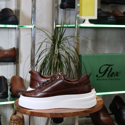 Basket Norman En Cuir Marron Brossé